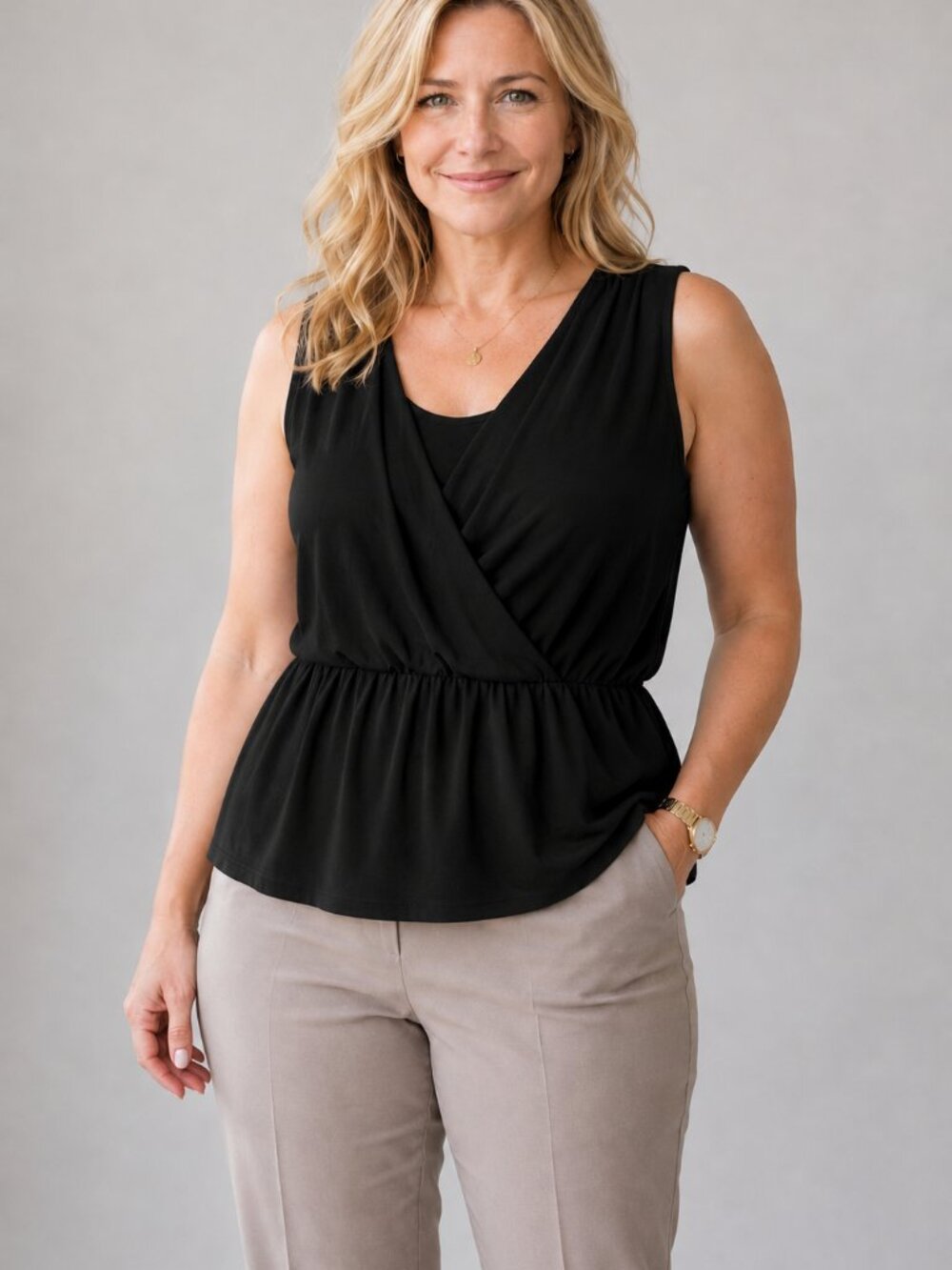 Banana Republic Black Surplice Peplum Top Sleeveless Blouse Size L